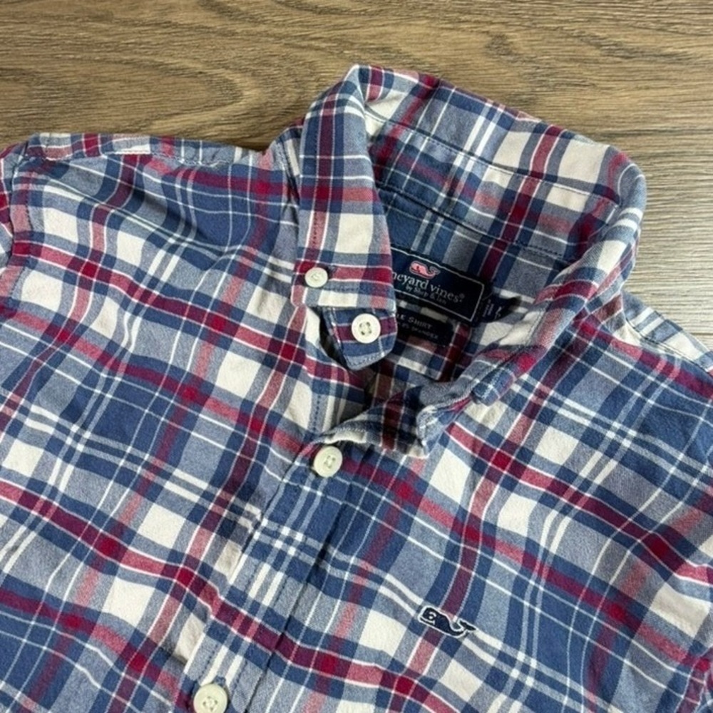 Vineyard Vines Boys Whale Shirt Blue Red Plaid Button Down Size M Preppy Fall